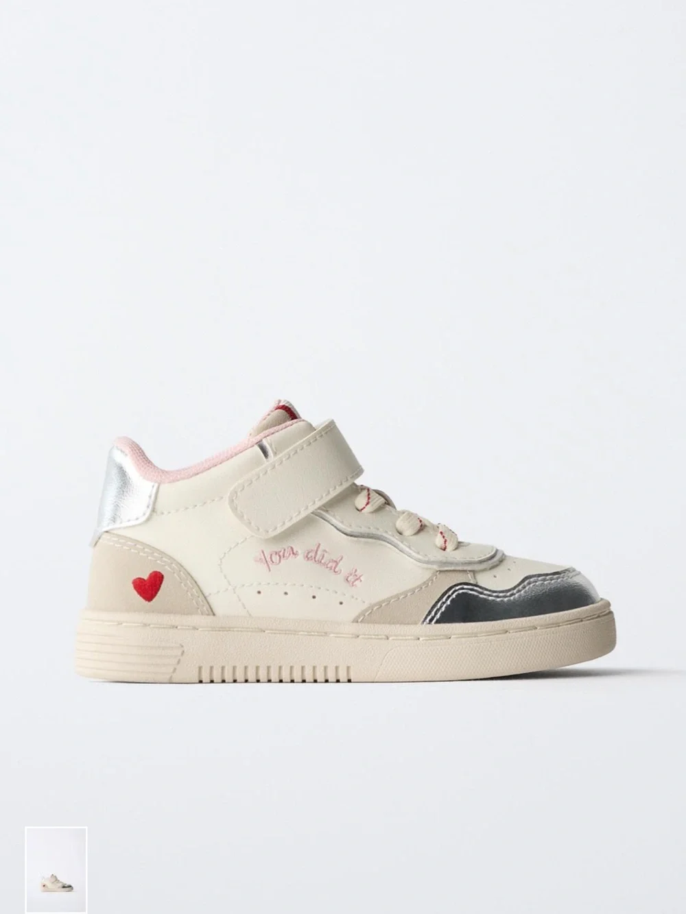 Zara Kids Cream High-Top Sneakers with Pink and Silver Accents